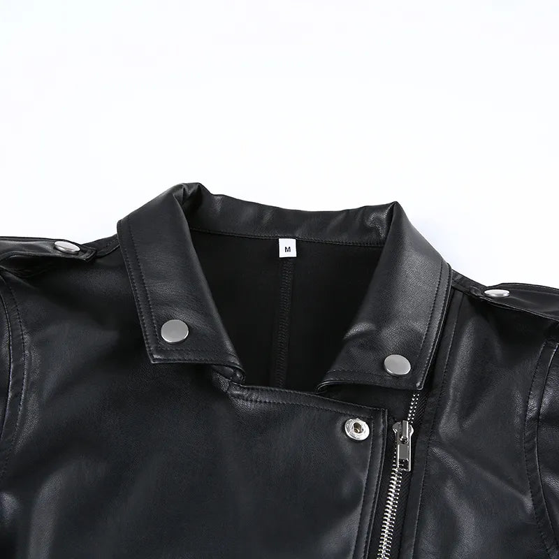 Leather Jacket Women Zipper Cropped Jacket Coat Outerwear