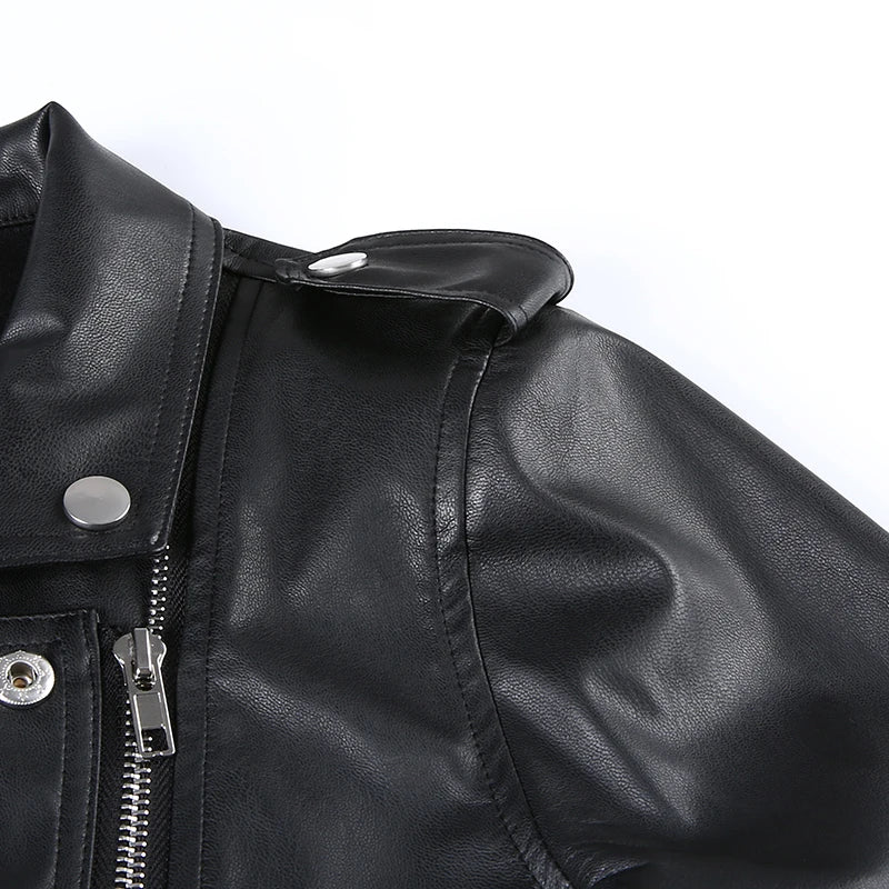 Leather Jacket Women Zipper Cropped Jacket Coat Outerwear