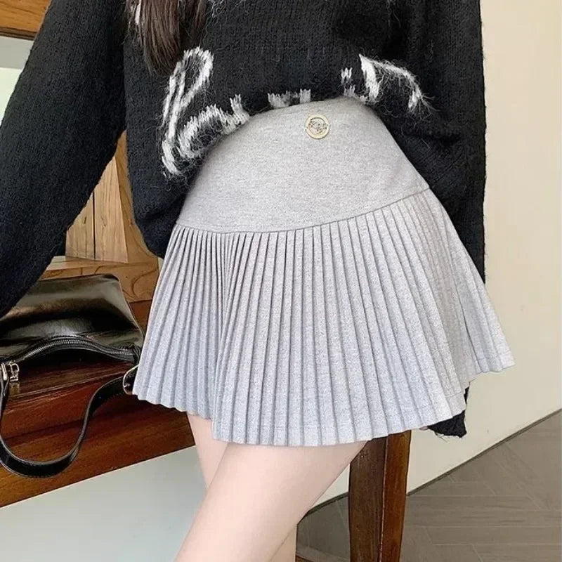 Woolen High Waist Mini Skirt