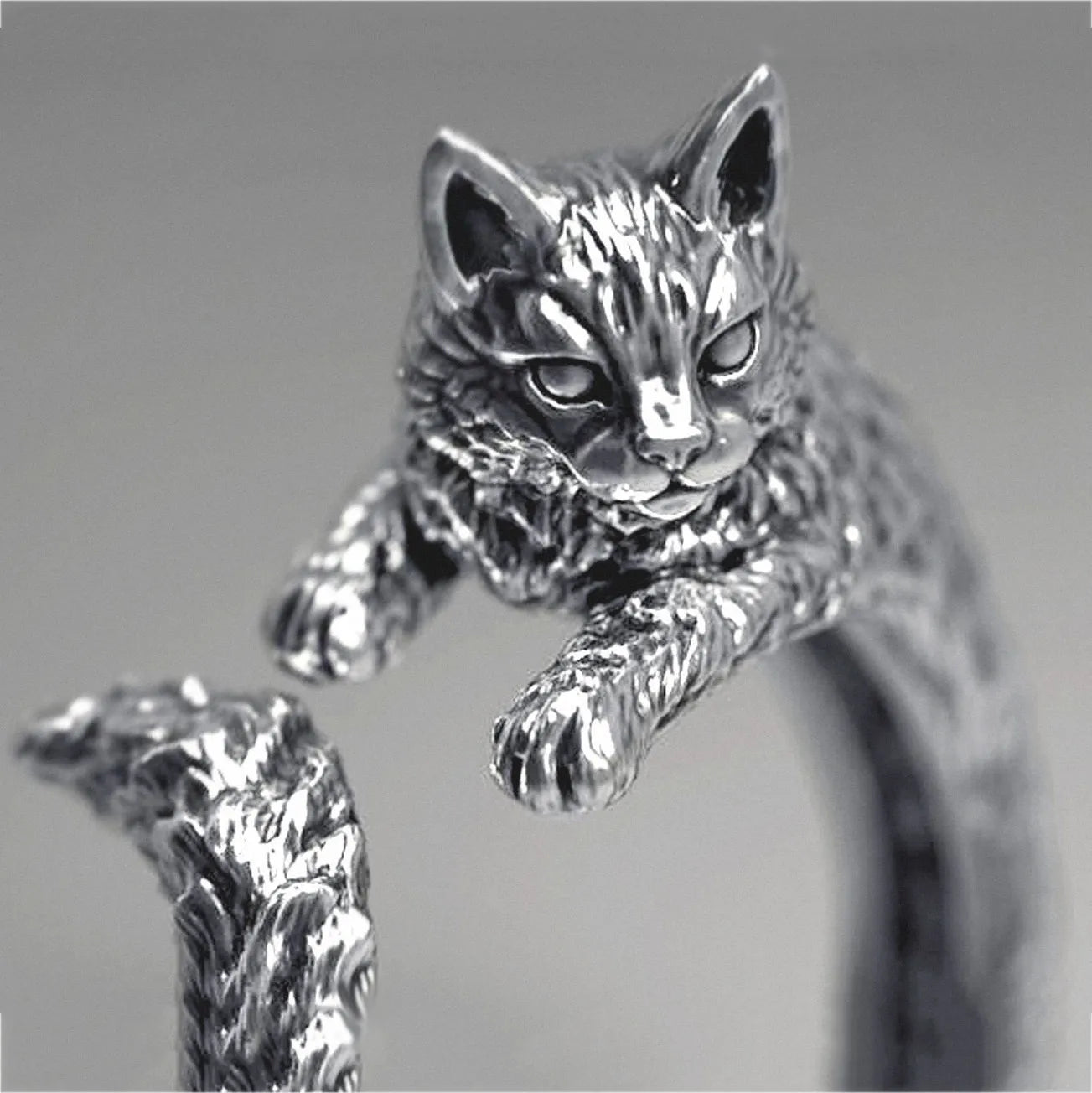 Silver Cat Adjustable Ring