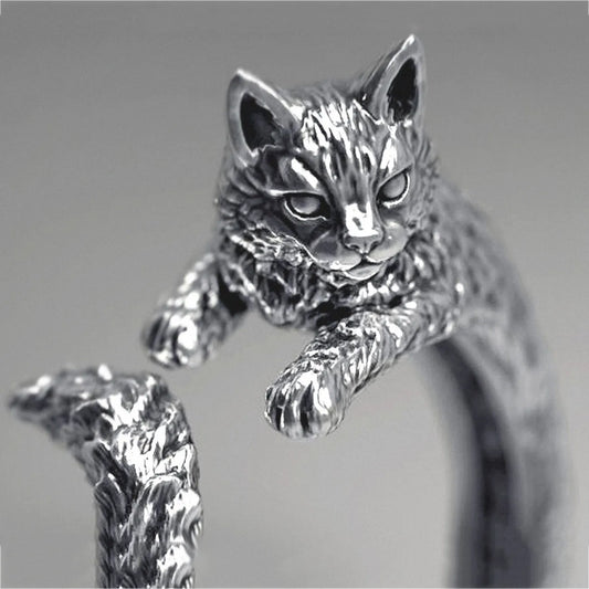 Silver Cat Adjustable Ring