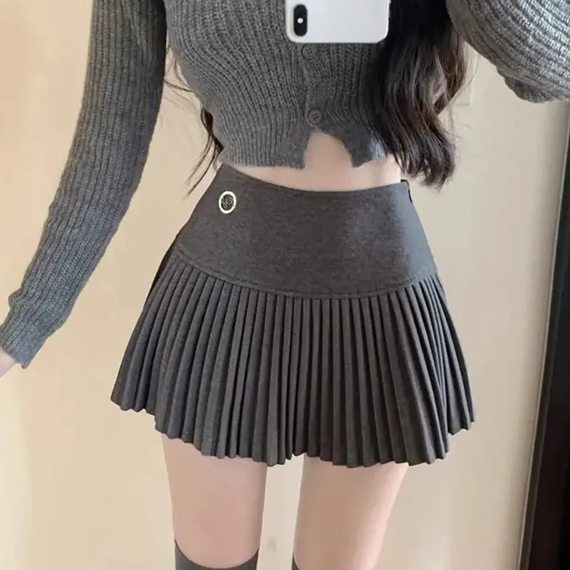 Woolen High Waist Mini Skirt