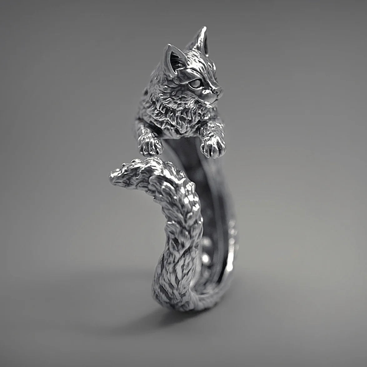 Silver Cat Adjustable Ring