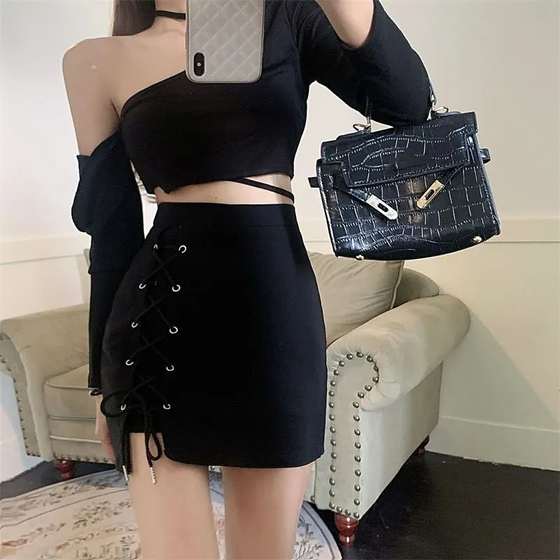 High Waist Black Mini Skirts