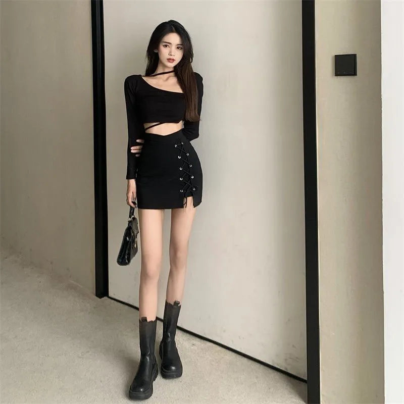 High Waist Black Mini Skirts